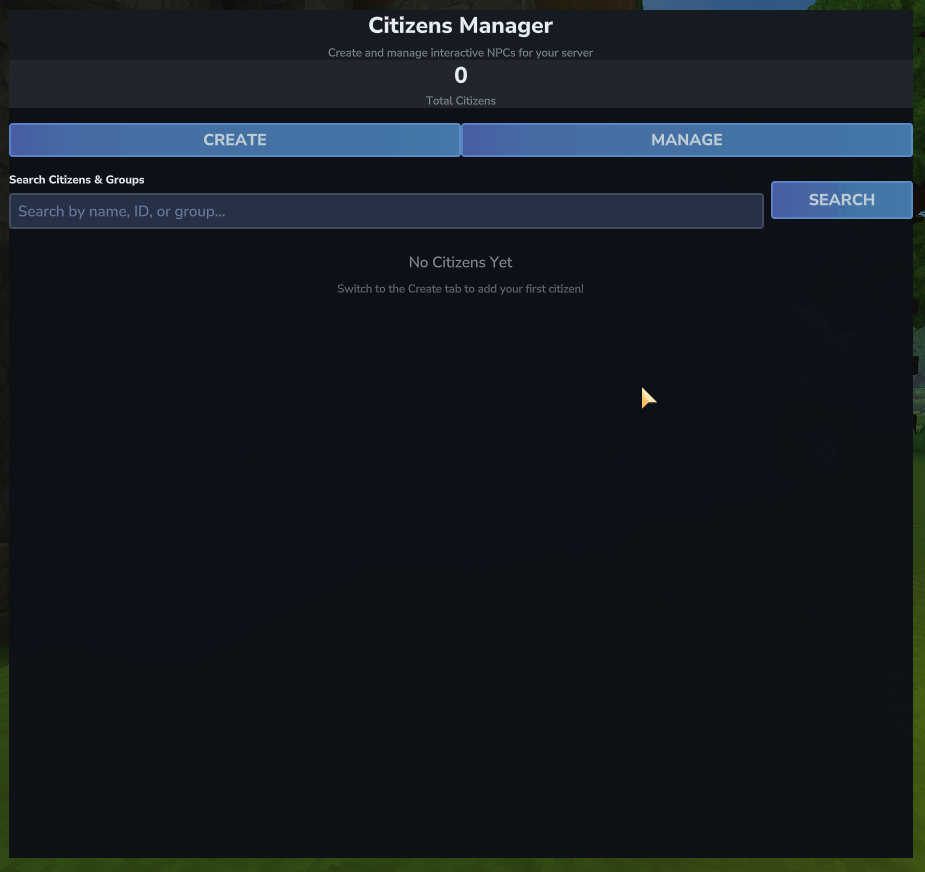 The Citizens Manager main screen showing the Create and Manage tabs